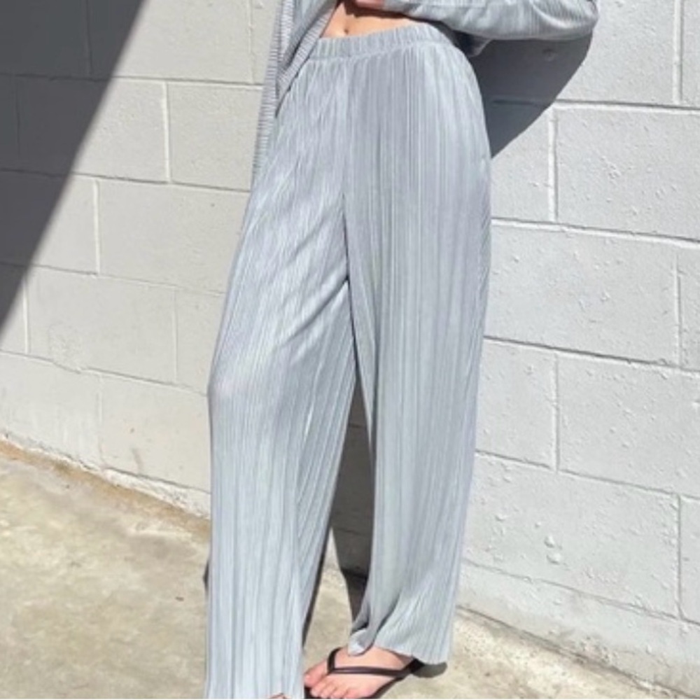 Oak + Fort Misty Blue Ribbed Lounge Pants | Elastic Waist | Small